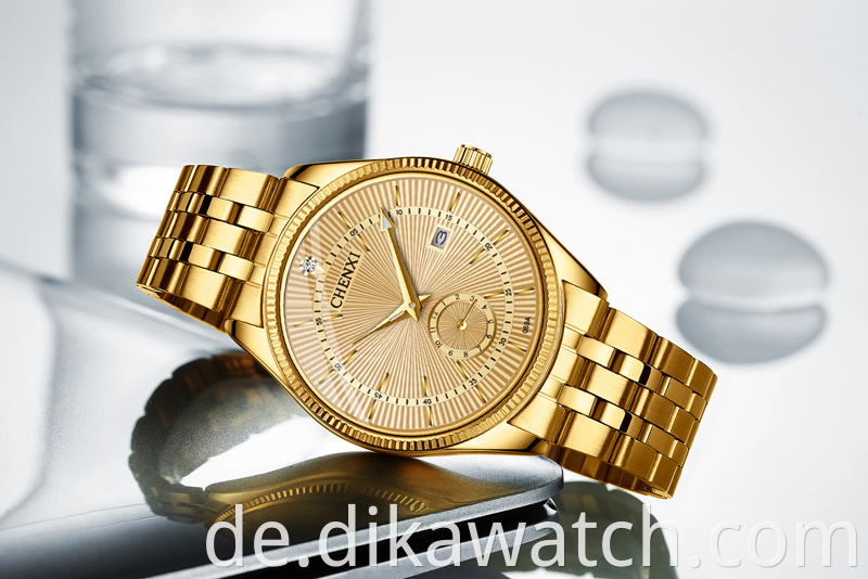 Hot 069 CHENXI All Gold Paar Uhr Mode Einfache und schöne Kalender Quarzuhr